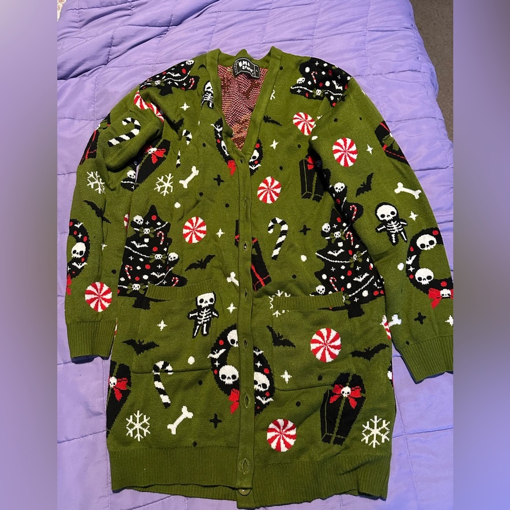 Spooky Holiday Green Cardigan